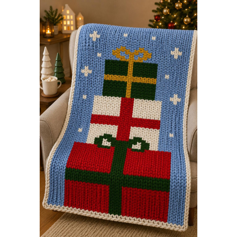 Stacked Christmas Presents Chunky Knit Blanket PDF Pattern