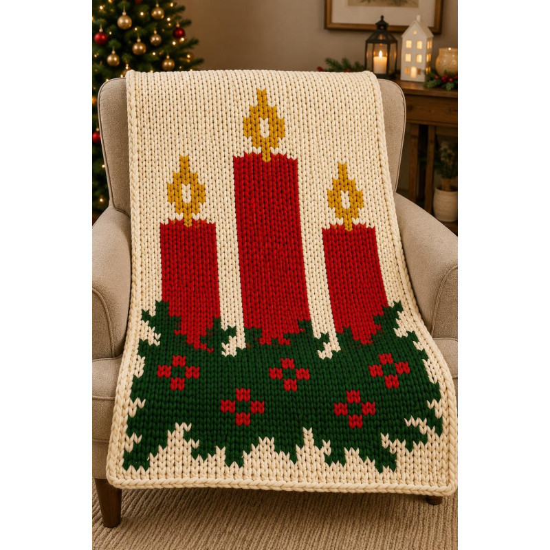 Christmas Candles Chunky Hand Knit Blanket PDF Pattern