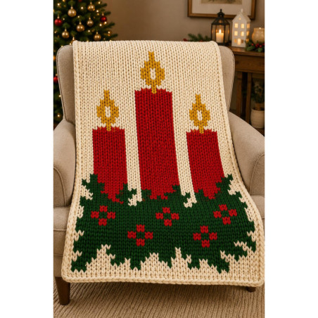 Christmas Candles Chunky Hand Knit Blanket PDF Pattern