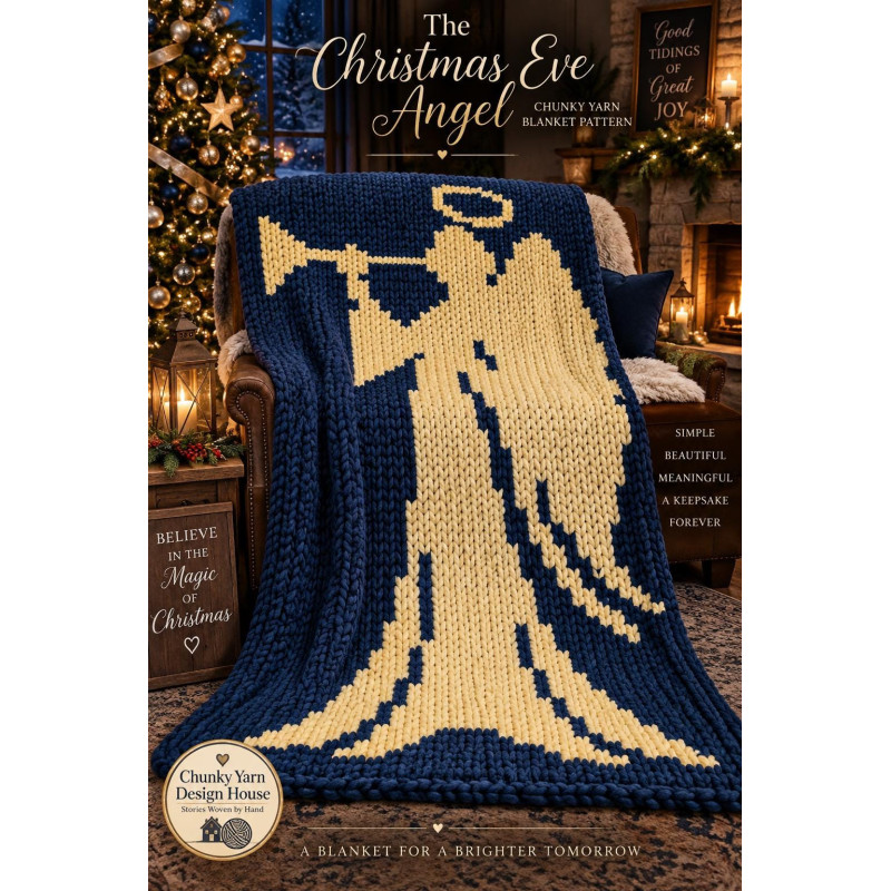 Christmas Eve Angel Oversized Chunky Knit Blanket PDF Pattern