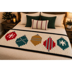 Christmas Ornaments Chunky Knit Bed Runner PDF Pattern