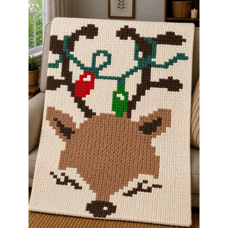 Cute Christmas Deer Chunky Knit Blanket PDF Pattern