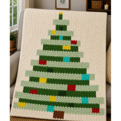Block Style Christmas Tree Chunky Knit Blanket Pattern | CYDH