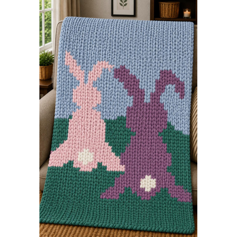 Easter Bunnies Chunky Knit Blanket Pattern | Digital Download