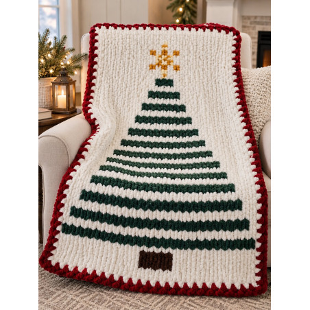 Simple Christmas Tree Chunky Hand Knit Blanket PDF Pattern