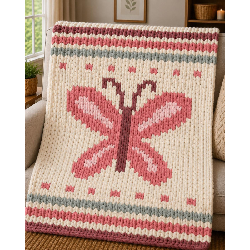 Butterfly Chunky Hand Knit Blanket Pattern | Digital PDF