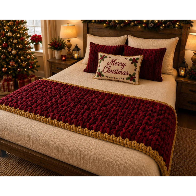 Mystical Burgundy & Gold Chunky Knit Bed Runner Pattern