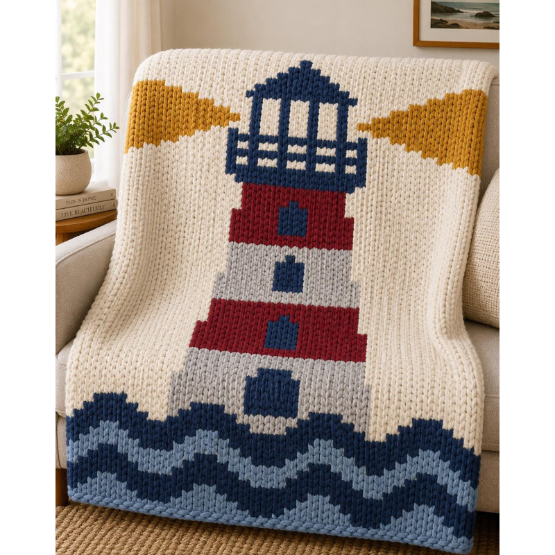 Lighthouse Chunky Hand Knit Blanket Pattern | Digital PDF