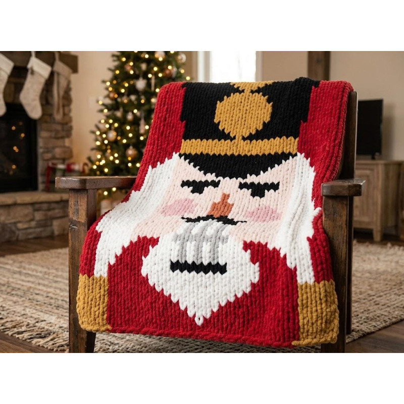 Christmas Nutcracker Chunky Knit Blanket PDF Pattern