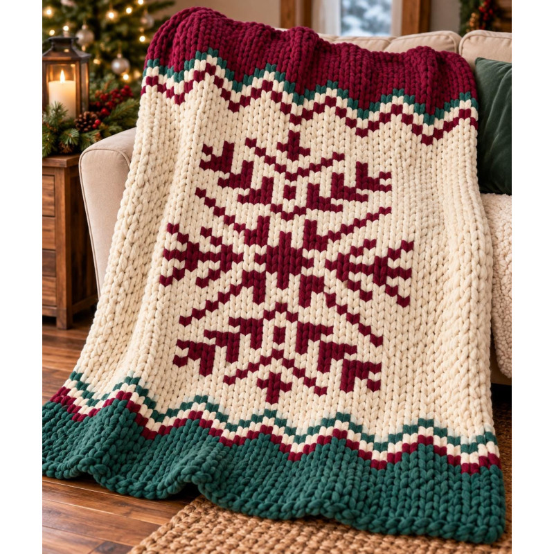 Nordic Winter Snowflake Chunky Knit Throw Pattern | PDF