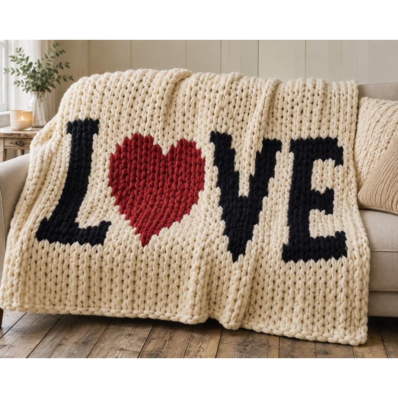 LOVE Heart Chunky Hand Knit Blanket Pattern | Digital PDF