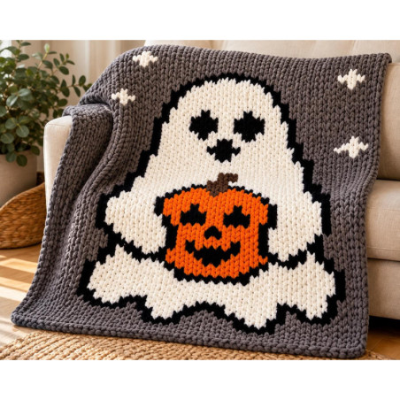 Ghost & Pumpkin Chunky Hand Knit Blanket Pattern | PDF