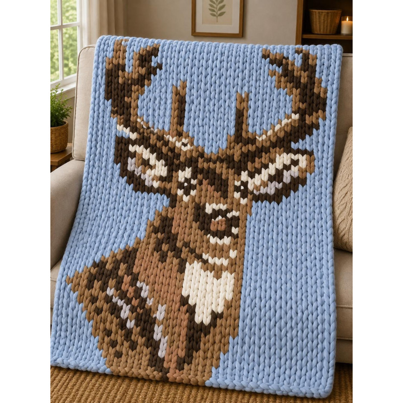 Buck Deer XL Chunky Knit Throw Pattern | CYDH