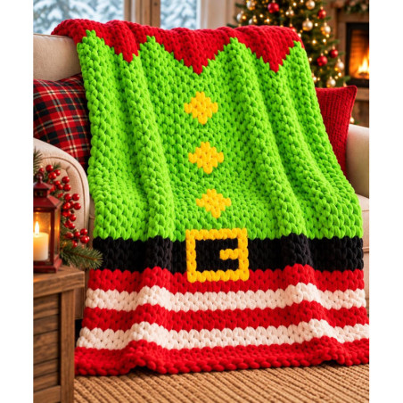 The Elf Suit Chunky Knit Christmas Blanket PDF Pattern