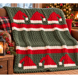 Santa Hats on Parade Chunky Knit Christmas Blanket Pattern