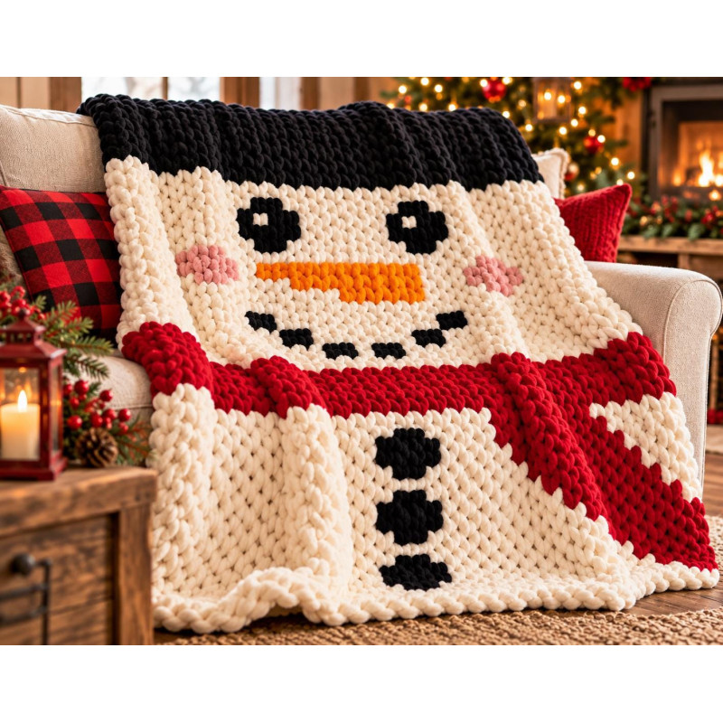 Snowman Chunky Knit Blanket Pattern | Christmas Throw | CYDH